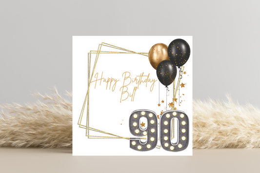 Personalised Black and Gold 90th Birthday Card