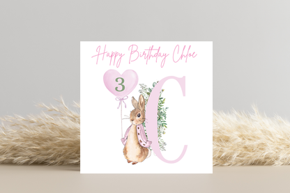 Personalised Flopsy Peter Rabbit Blue Birthday Card