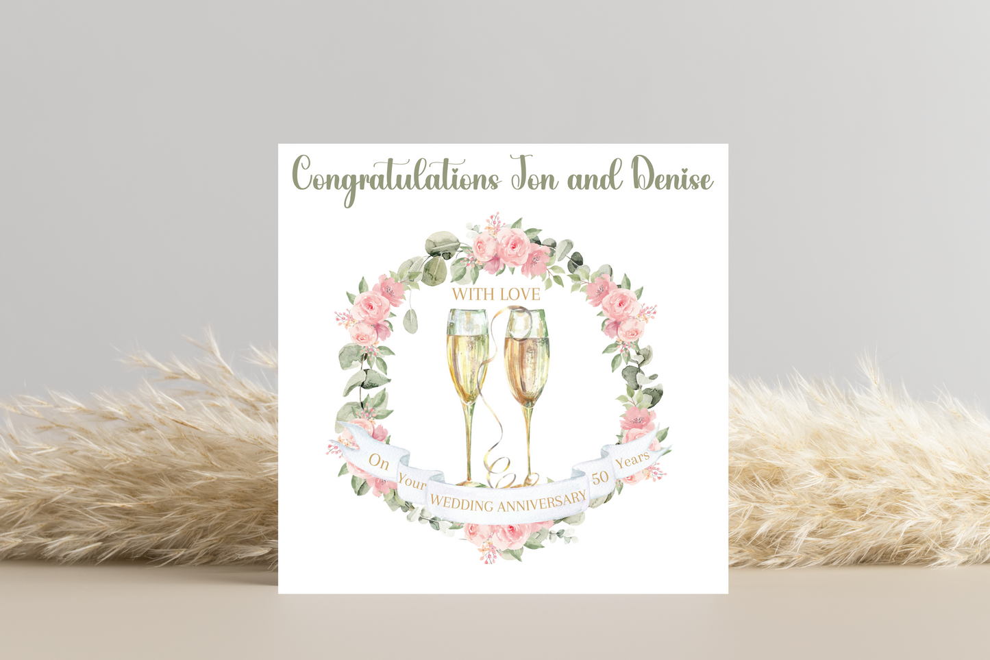 Personalised 50th Wedding Anniversary Card - Golden Wedding, Customisable, Elegant Design, Milestone Celebration, Unique Gift