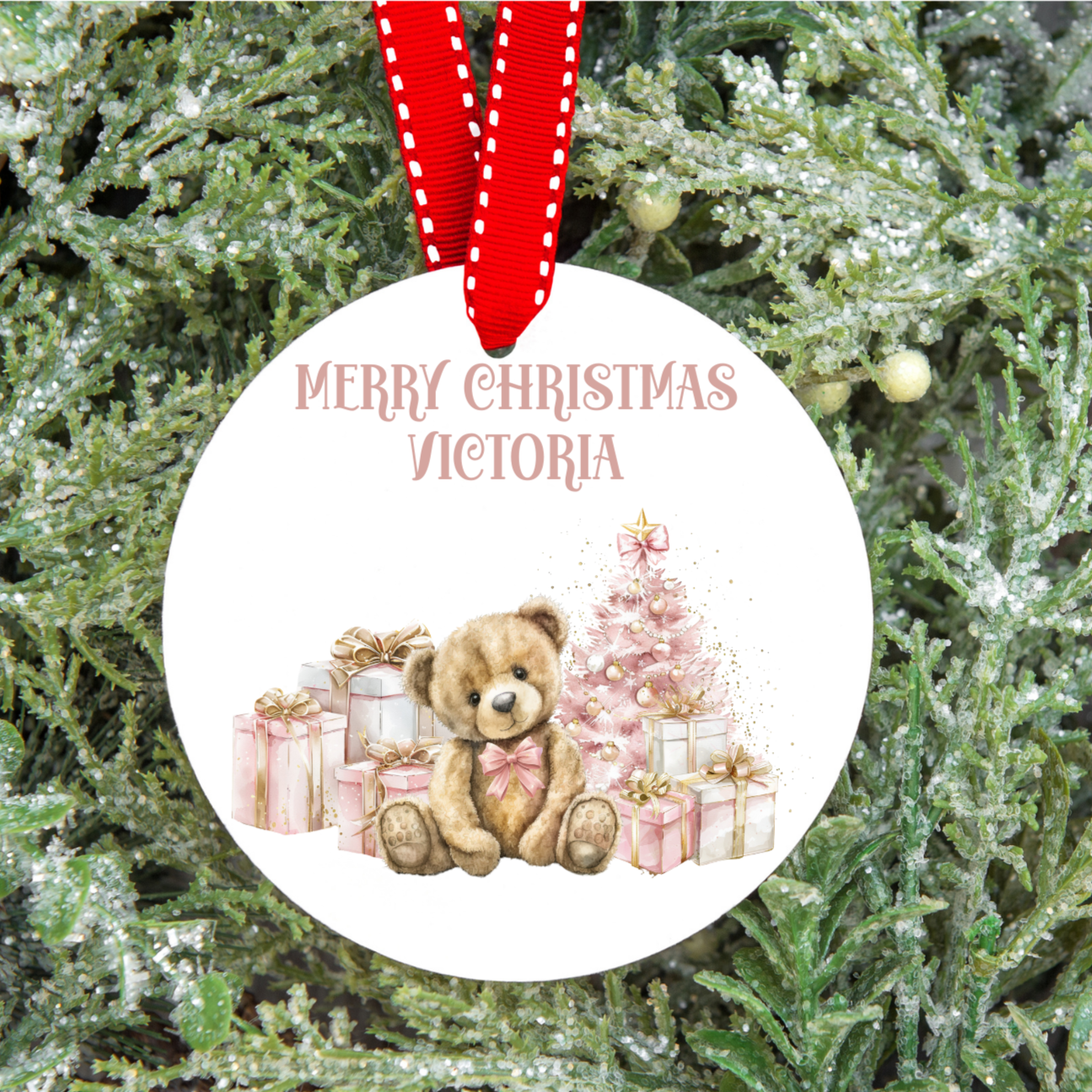 Personalised Merry Christmas Teddy Bear Tree Decoration