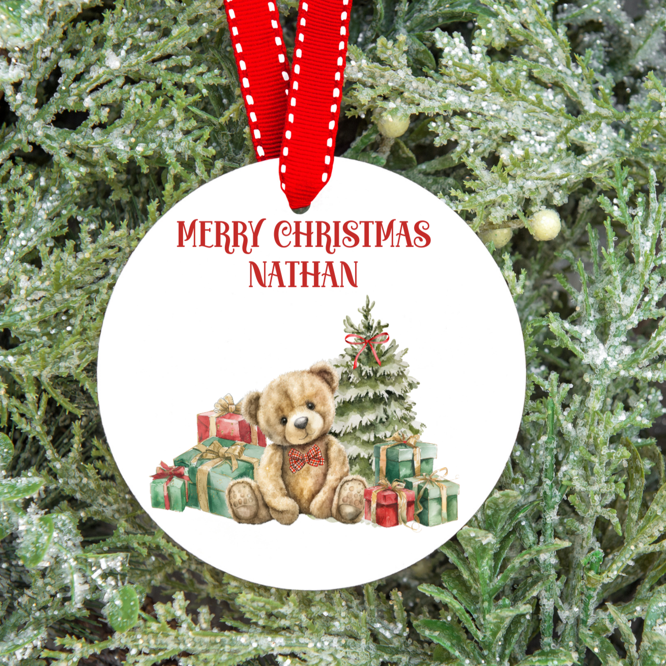 Personalised Merry Christmas Teddy Bear Tree Decoration