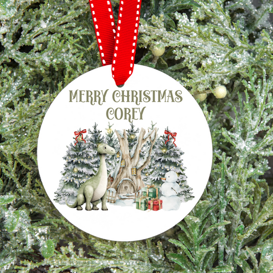 Personalised Merry Christmas Dinosaur or Pink Princess and Nutcracker Tree Decoration