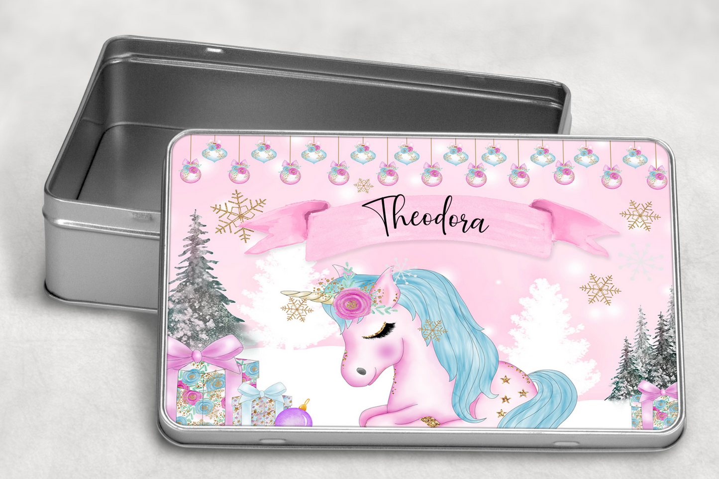 Personalised Unicorn Christmas Tin