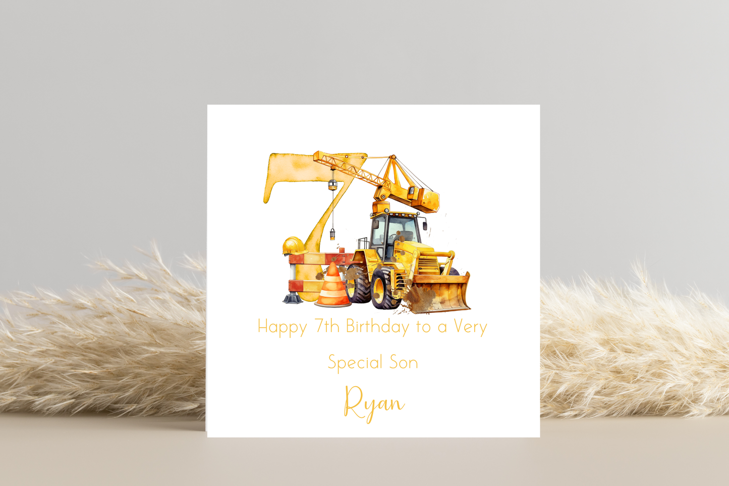 Personalised Digger Construction Themed Birthday Card