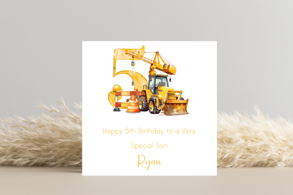 Personalised Digger Construction Themed Birthday Card