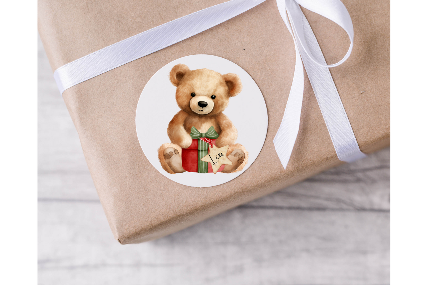 Personalised Bear Christmas Present Labels - 12 per sheet