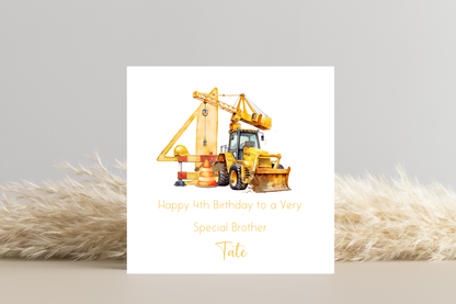 Personalised Digger Construction Themed Birthday Card