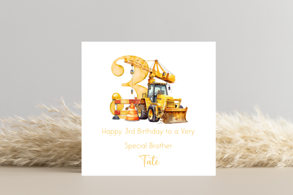 Personalised Digger Construction Themed Birthday Card