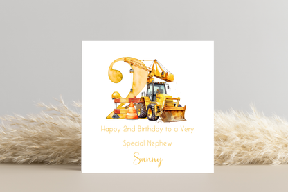 Personalised Digger Construction Themed Birthday Card