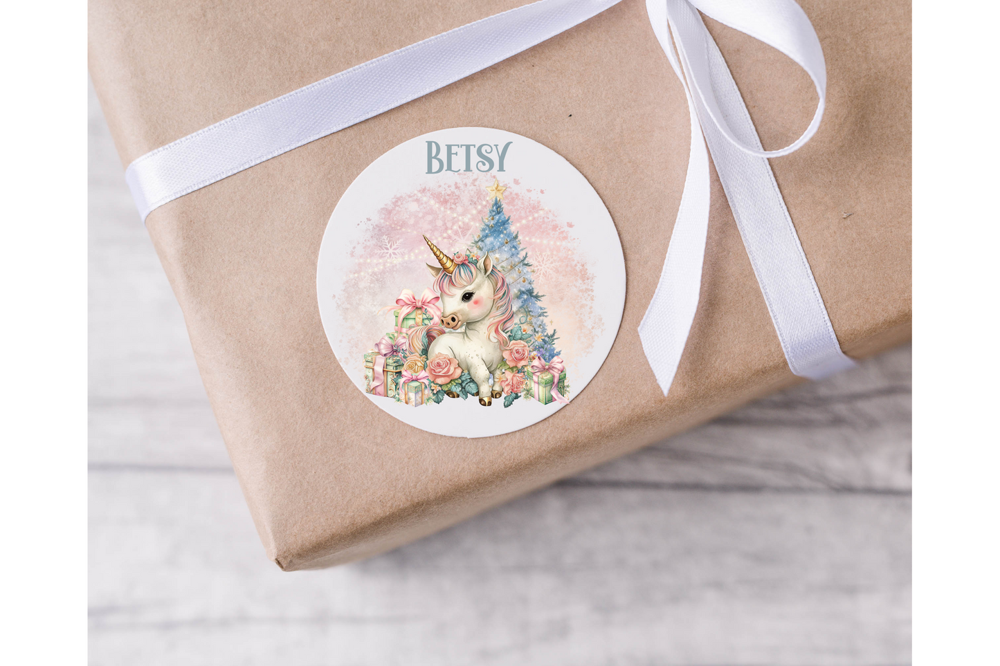 Personalised Unicorn Christmas Present Labels - 12 per sheet