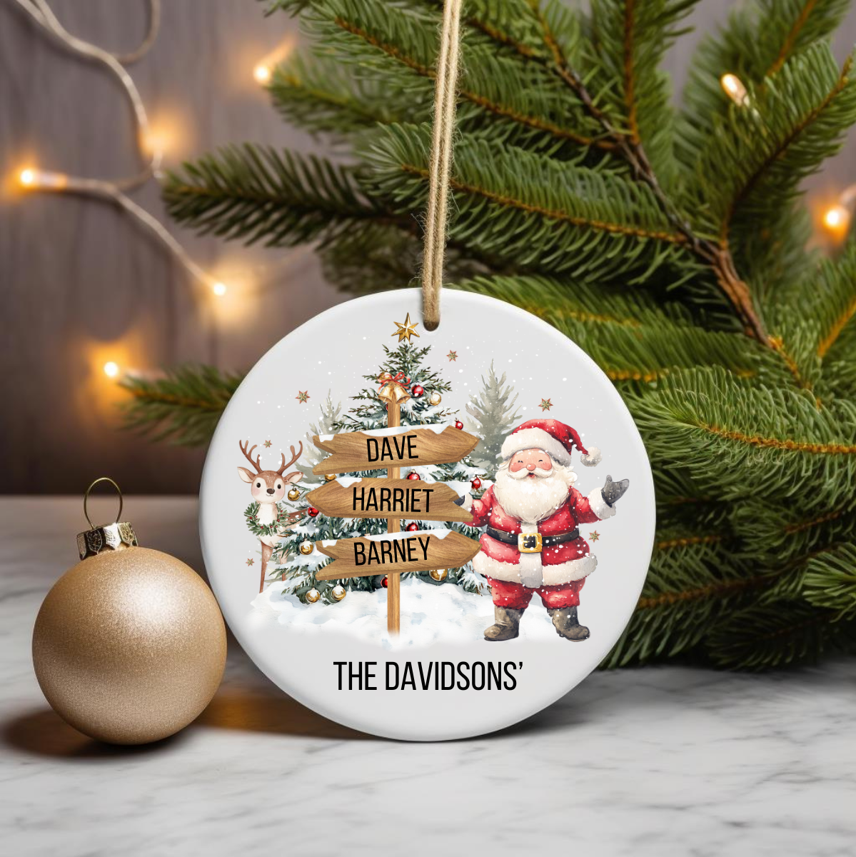 Personalised Santa  Sign Post Family Christmas Tree Decoration