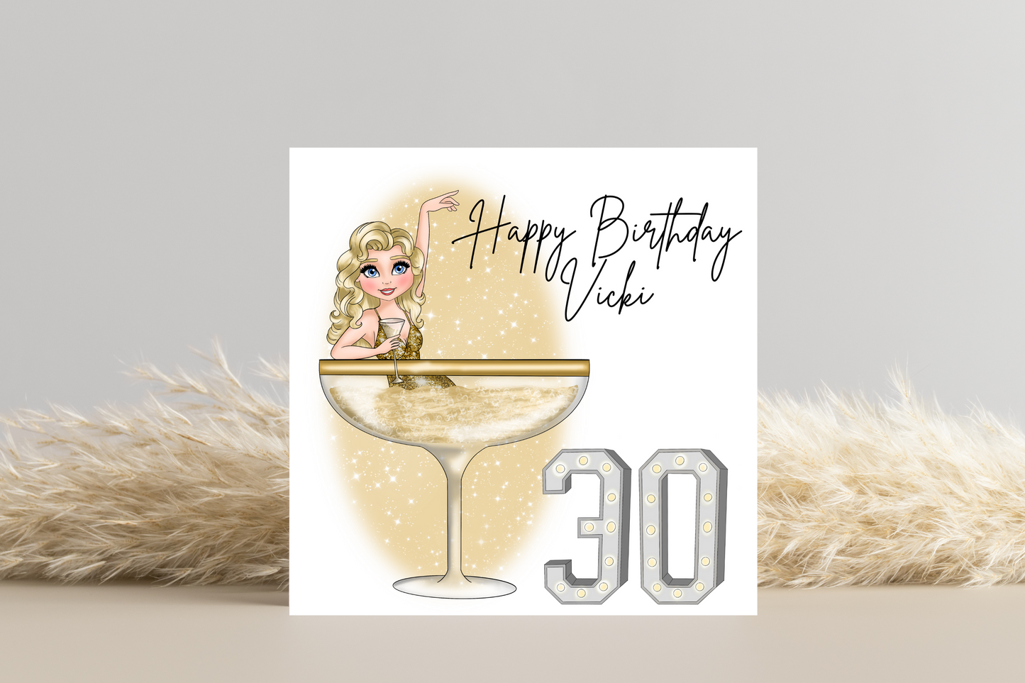 30th Personalised Birthday Card for Her - Martini Girl