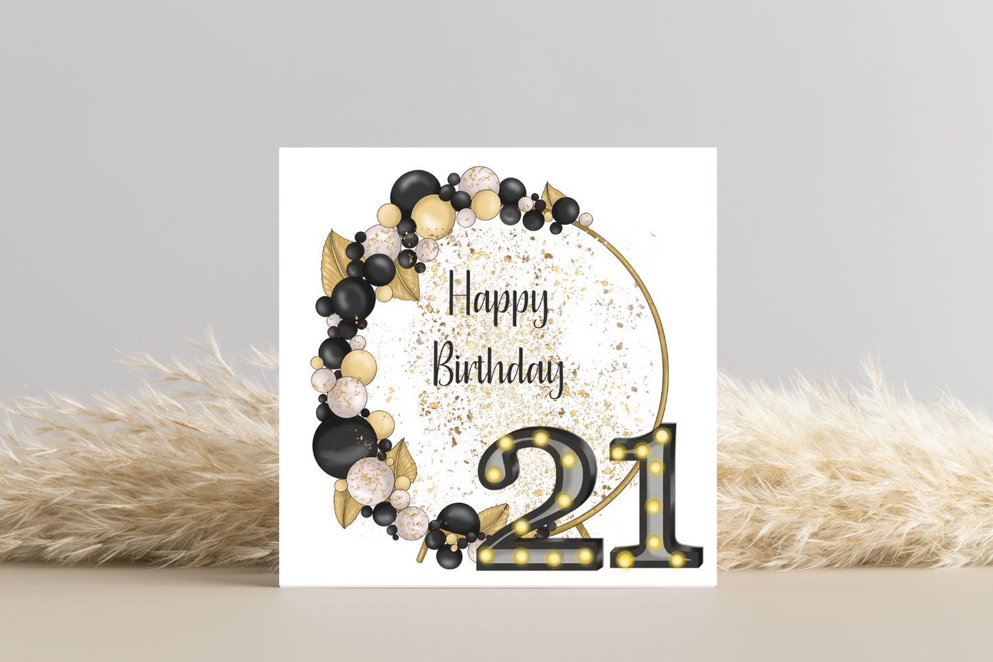 Black and Gold Balloon Hoop Birthday Card