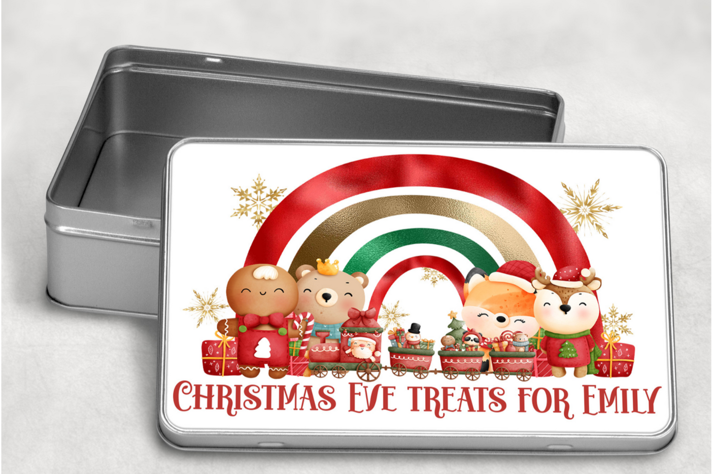 Personalised Animal Train Christmas eve Treat Tin