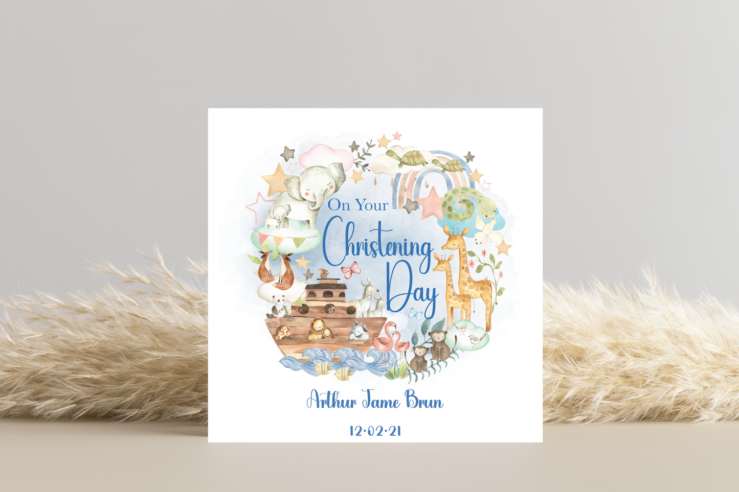 Personalised Noahs Ark Christening Card