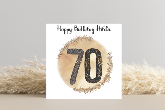 Personalised Black and Gold 70th Birthday Card