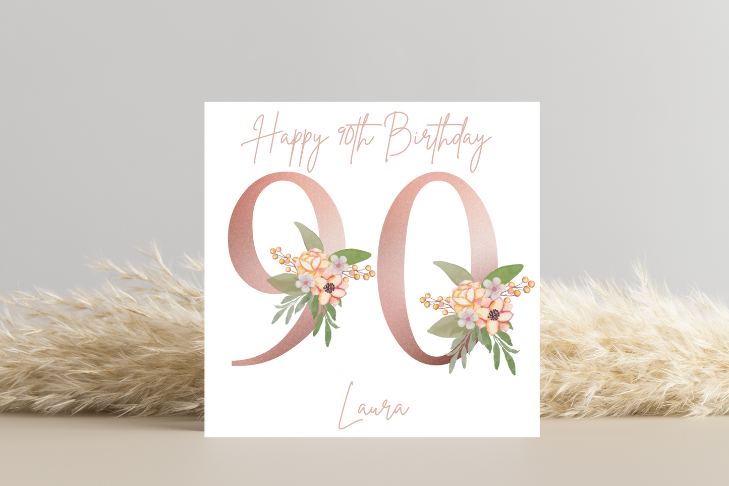 Personalised 90th Rose Gold Floral Birthday Card