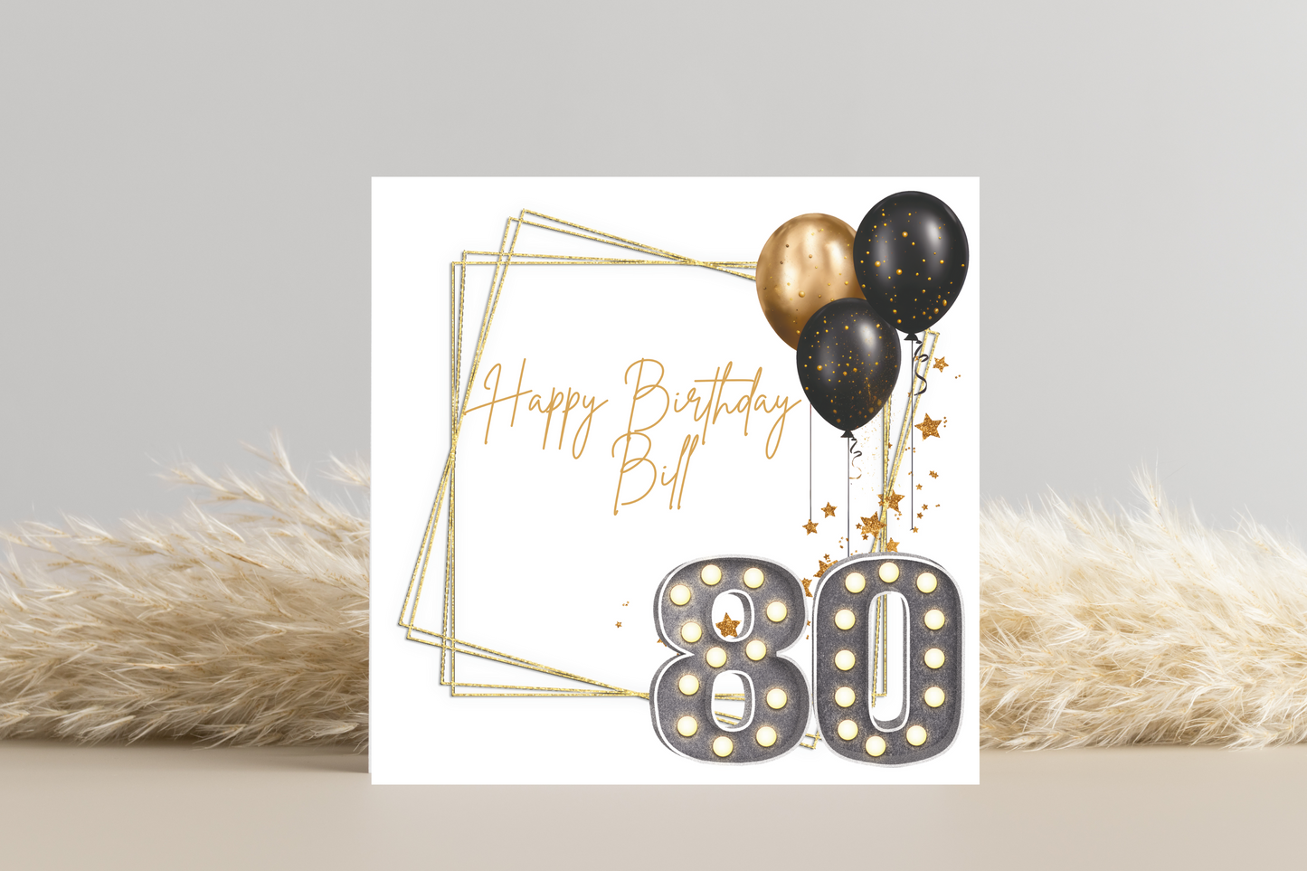 Personalised Black and Gold 80th Birthday Card