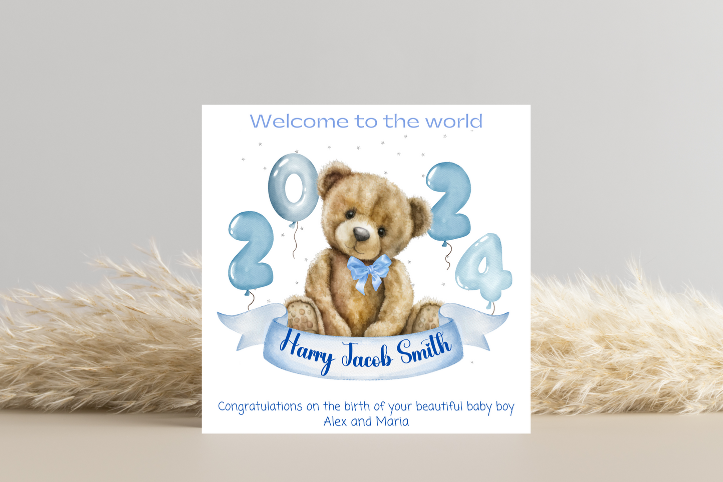 Born in 2024 Teddy Bear New Baby Personalised Card