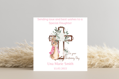 Personalised Peter Rabbit Flopsy Christening Day Card