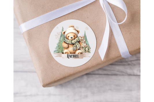 Personalised Christmas Bear Christmas Present Labels - 12 per sheet