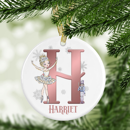 Personalised Ballerina Initial Christmas Bauble