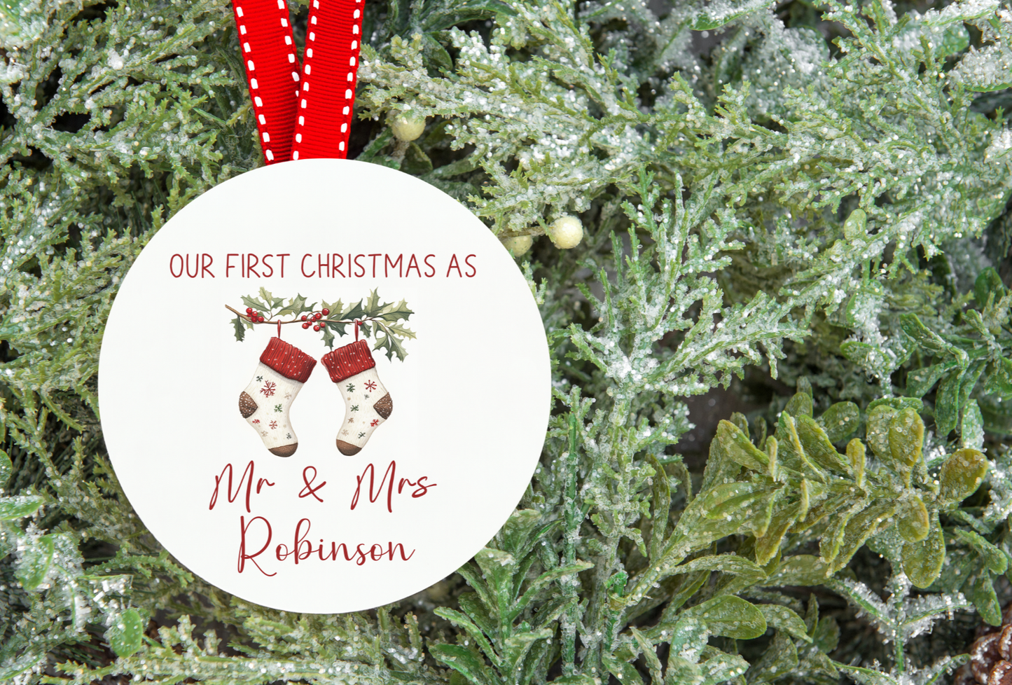 Personalised Our First Christmas as Mr and Mrs Christmas Tree Decoration