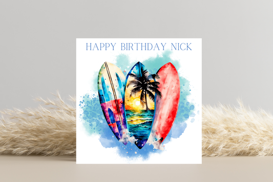 Personalised Surfing Birthday Card