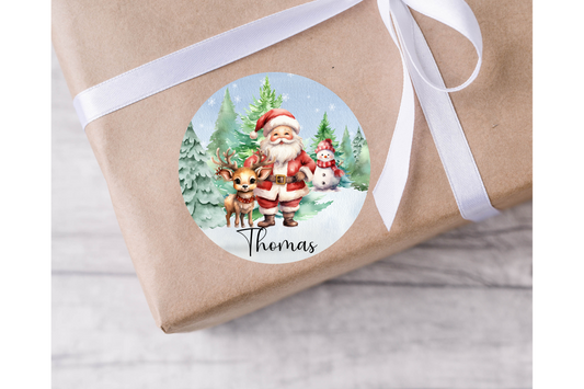 Personalised Santa and his reindeer Christmas Present Labels - 12 per sheet