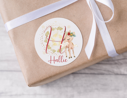 Personalised Initial Reindeer Christmas Present Labels - 12 per sheet