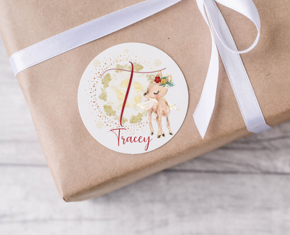 Personalised Initial Reindeer Christmas Present Labels - 12 per sheet