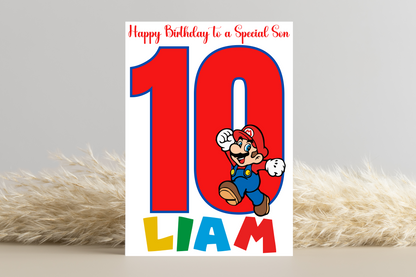 Personalised Super Mario Number Birthday Card