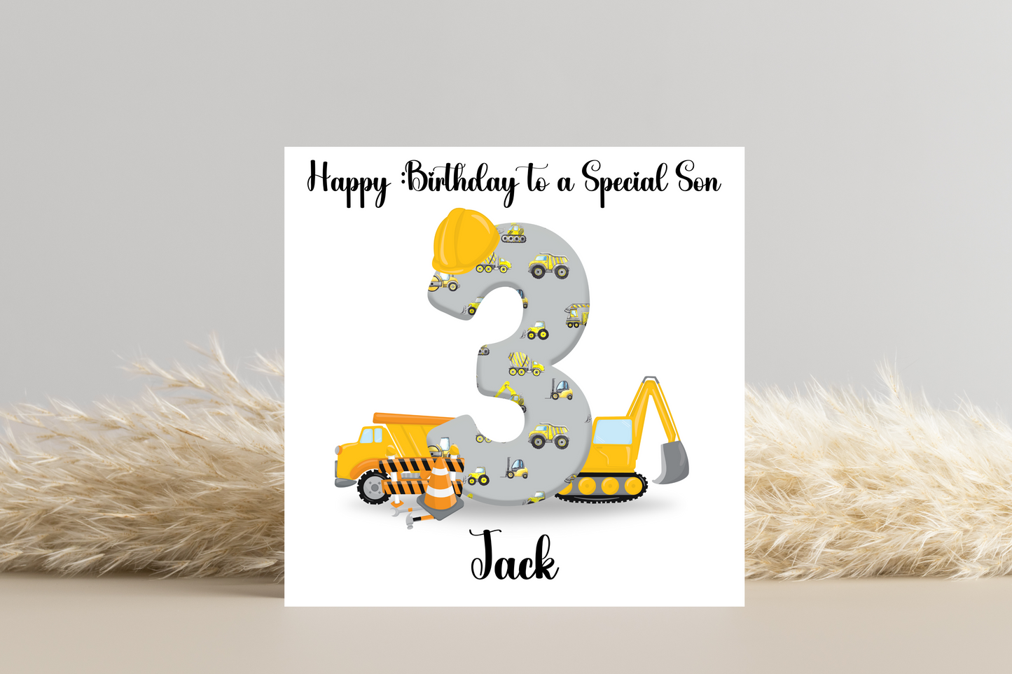 Personalised Digger Construction Themed Birthday Card