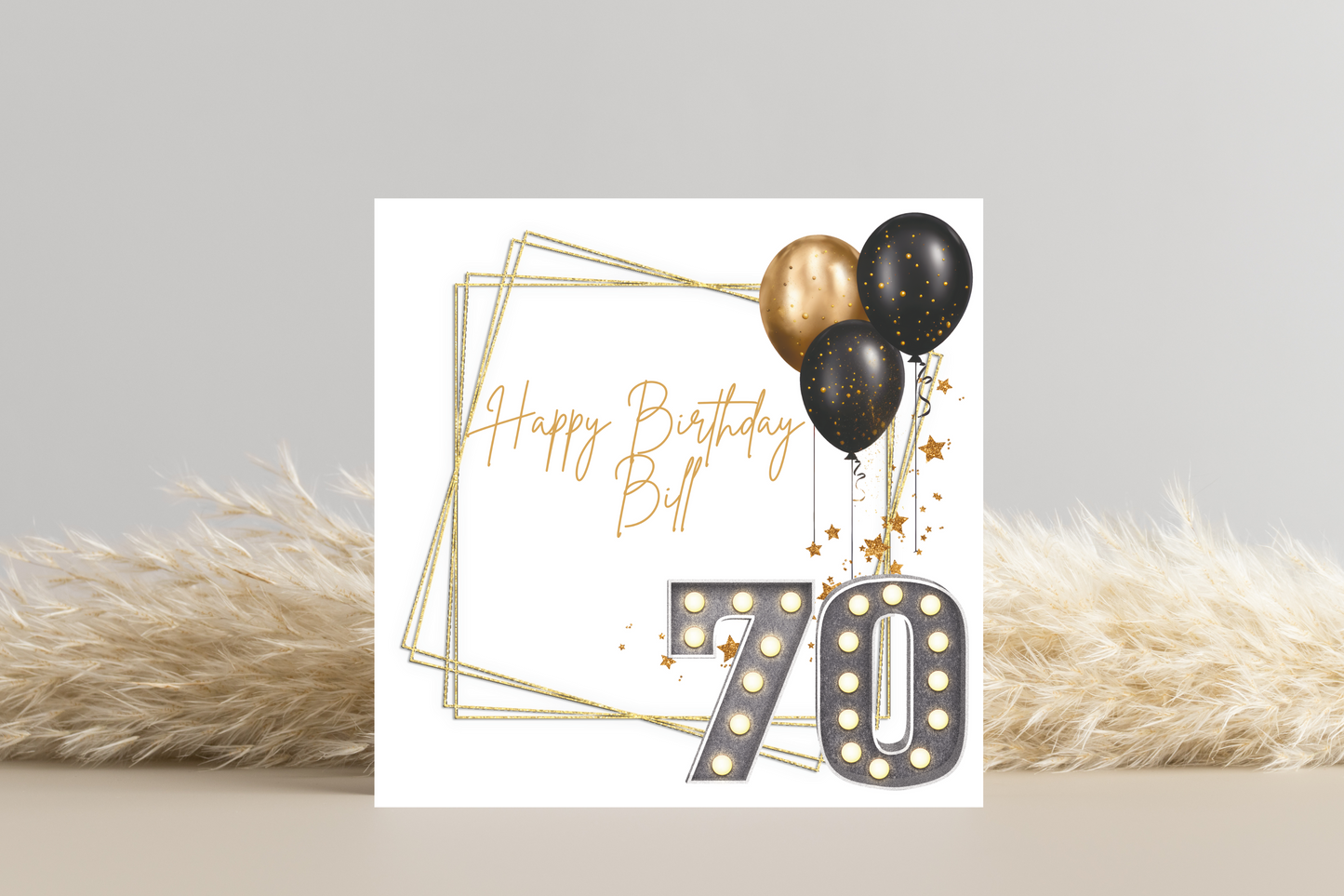 Personalised Black and Gold 70th Birthday Card