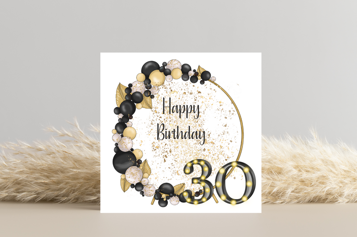 Black and Gold Balloon Hoop Birthday Card