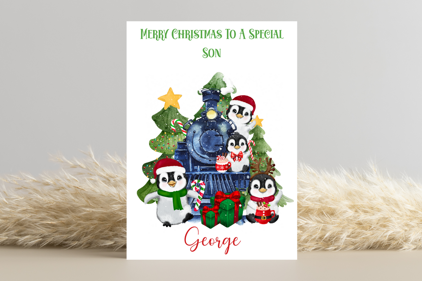 Personalised Penguin Dinosaur Christmas card