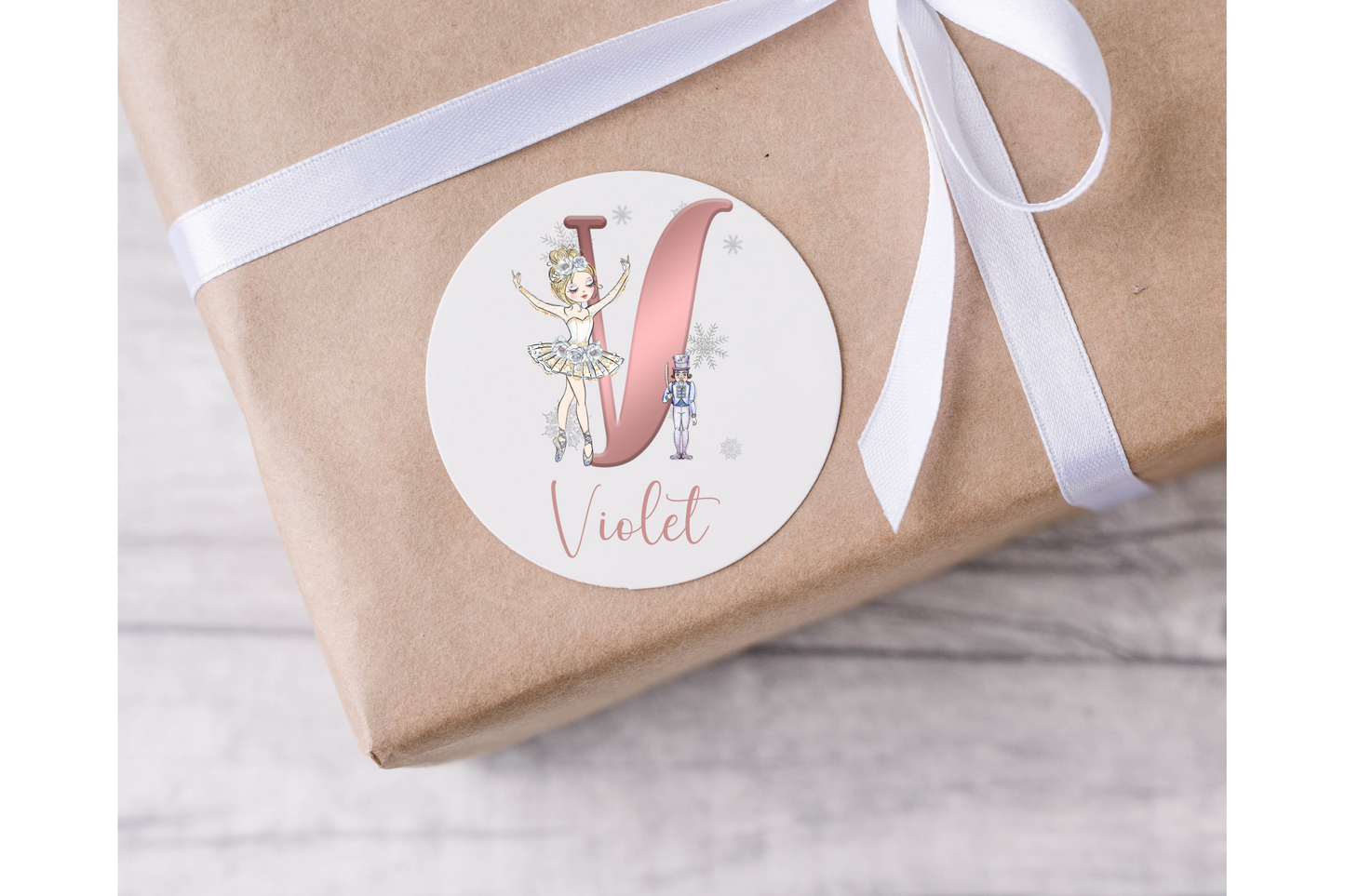 Personalised Initial Ballerina and a Nutcracker Christmas Present Labels - 12 per sheet