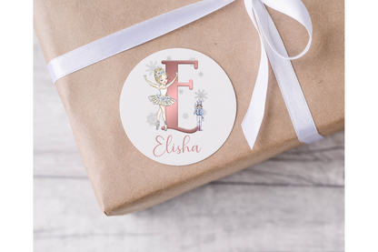 Personalised Initial Ballerina and a Nutcracker Christmas Present Labels - 12 per sheet