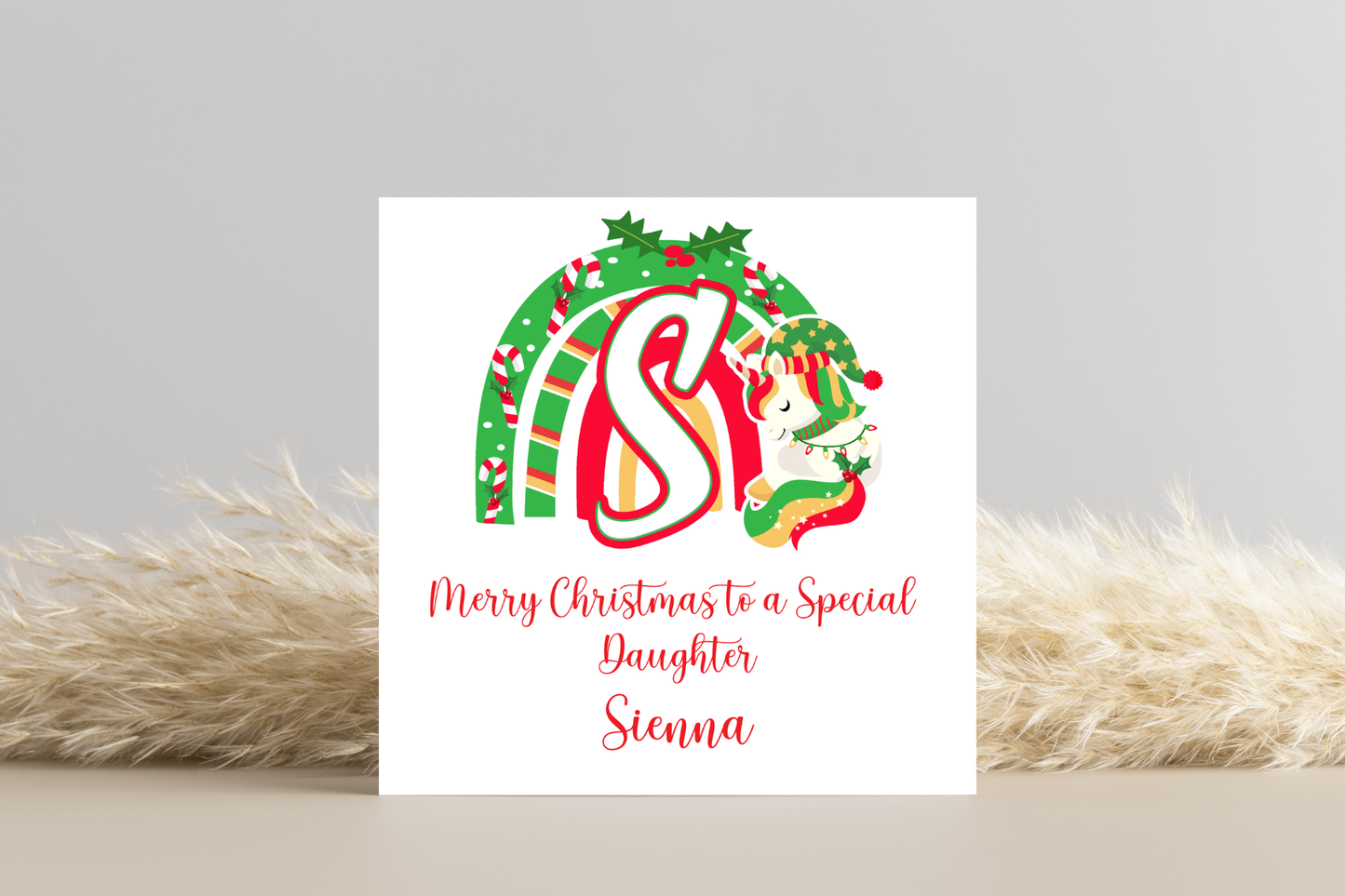 Personalised Unicorn Rainbow Christmas Card