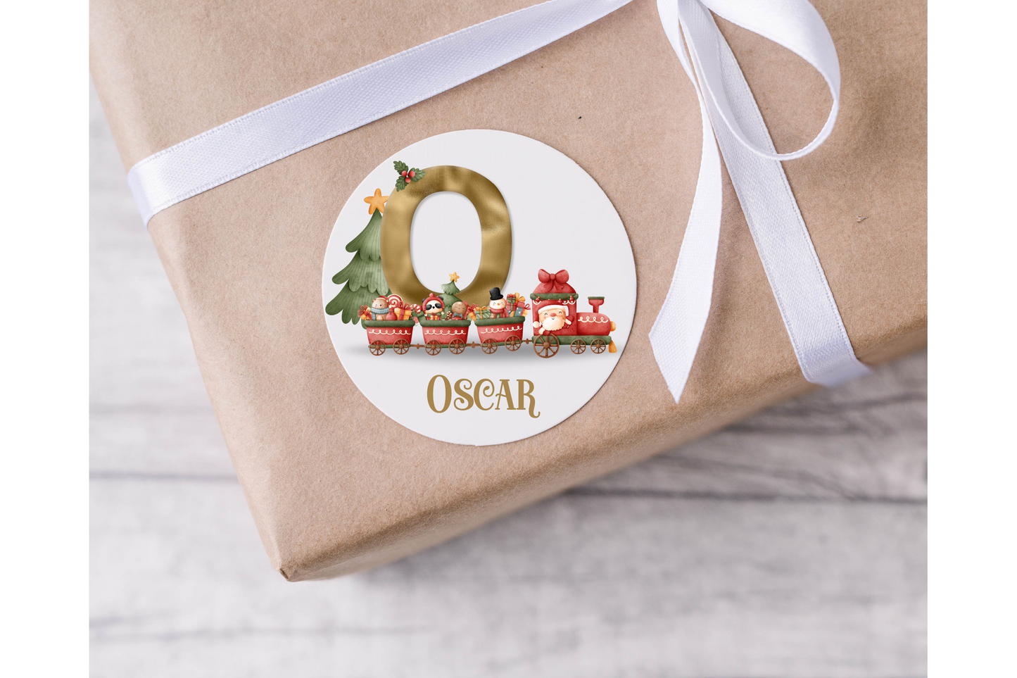 Personalised Initial Christmas Train Christmas Present Labels - 12 per sheet