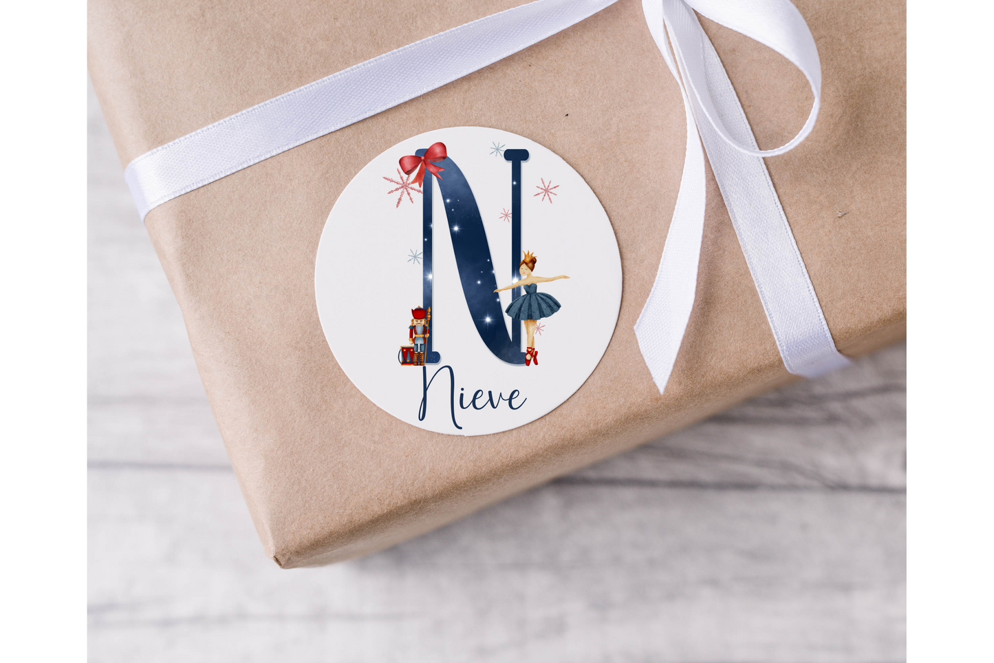 Personalised Initial Navy Blue Ballerina Christmas Present Labels - 12 per sheet