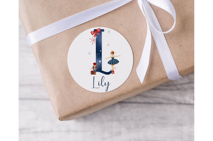 Personalised Initial Navy Blue Ballerina Christmas Present Labels - 12 per sheet