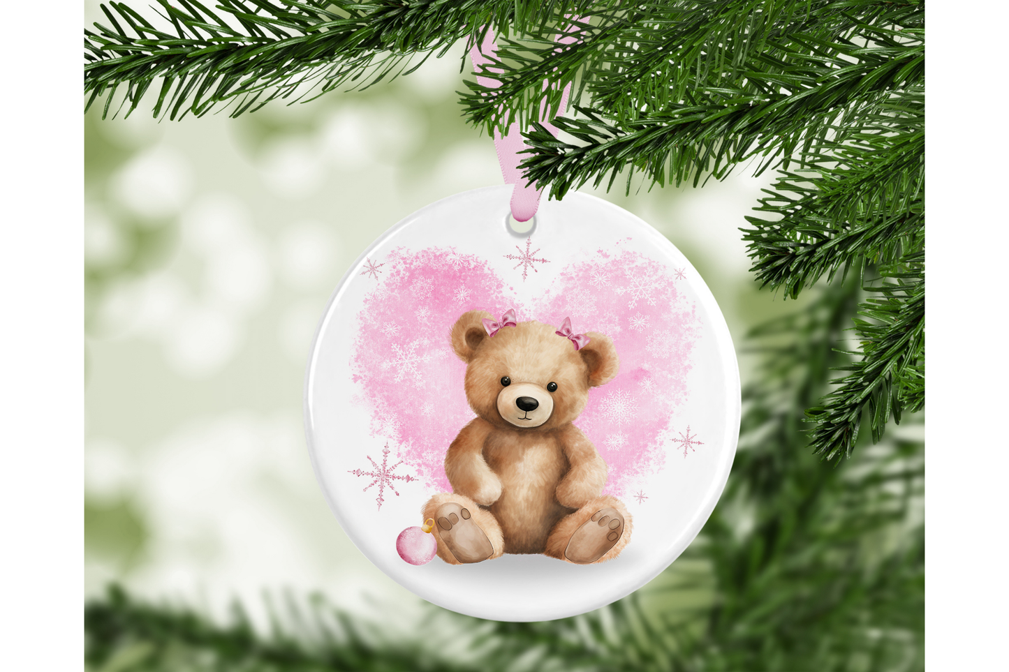 Christmas Teddy with Heart Bauble