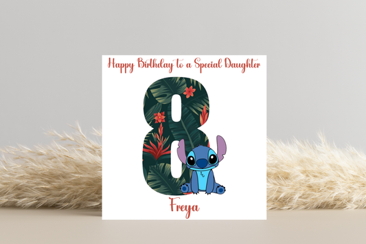 Stitch Birthday Card- Personalised with Age