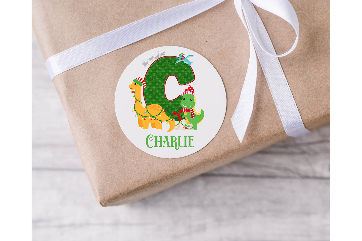 Personalised Dinosaur Christmas Present Labels - 12 per sheet