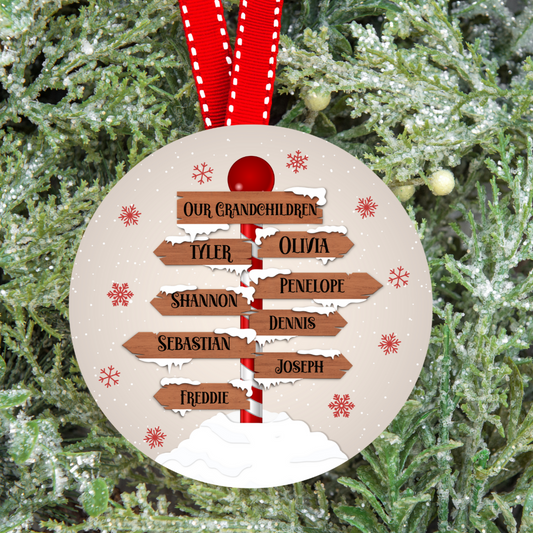 Personalised Christmas Sign Post Family Christmas Tree Decoration