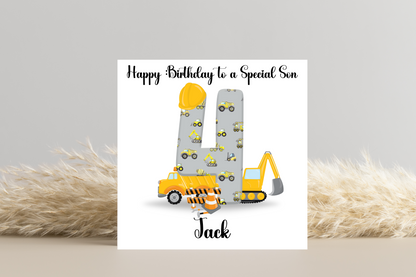 Personalised Digger Construction Themed Birthday Card