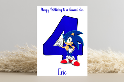 Personalised Sonic the Hedgehog Number Birthday Card