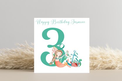 Personalised  Mermaid Number Birthday Card