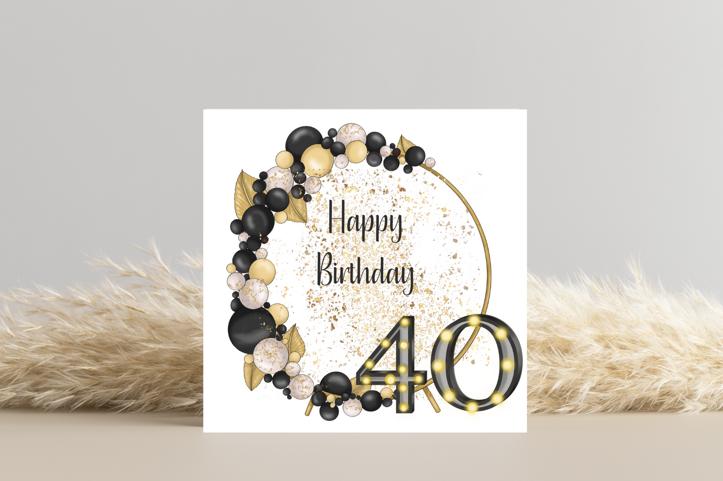 Black and Gold Balloon Hoop Birthday Card